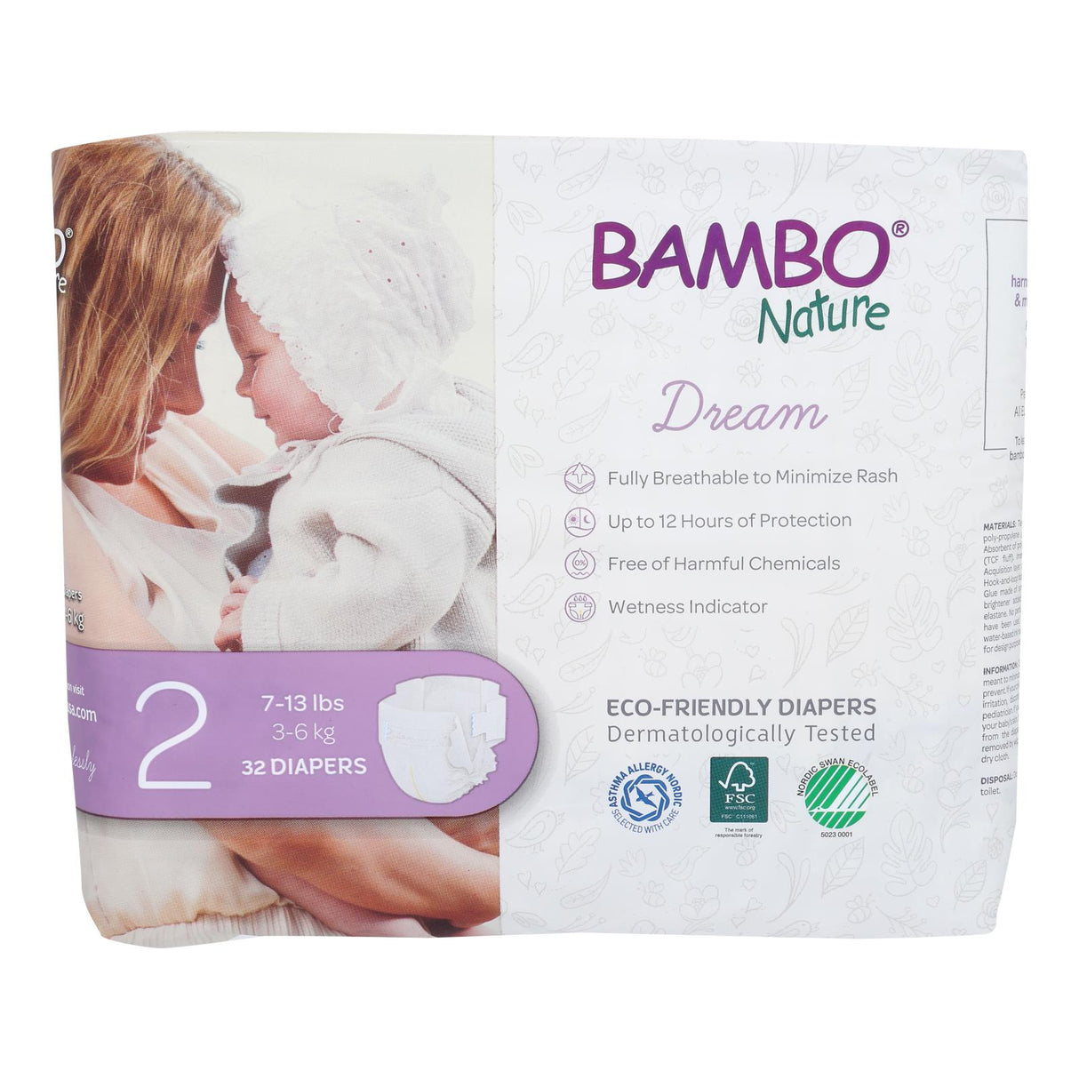 Bambo Nature Size 2 Diapers, 32 Count, Case of 6 - Cozy Farm