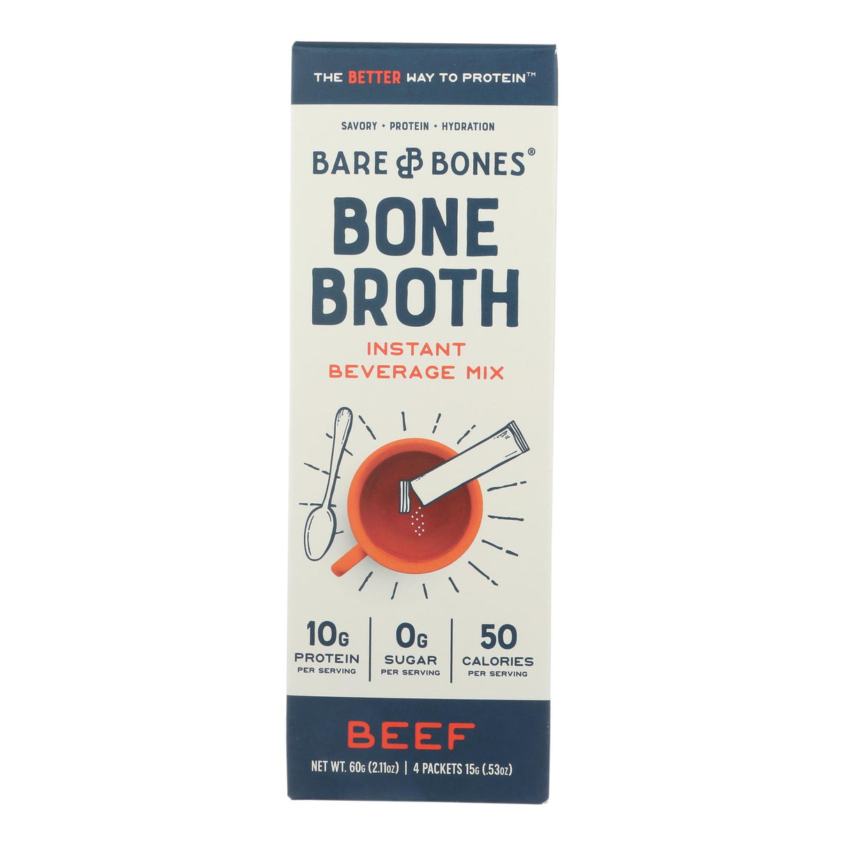 Bare Bones Broth Beef Instant Stock, 2.12 Oz (Pack of 8) - Cozy Farm
