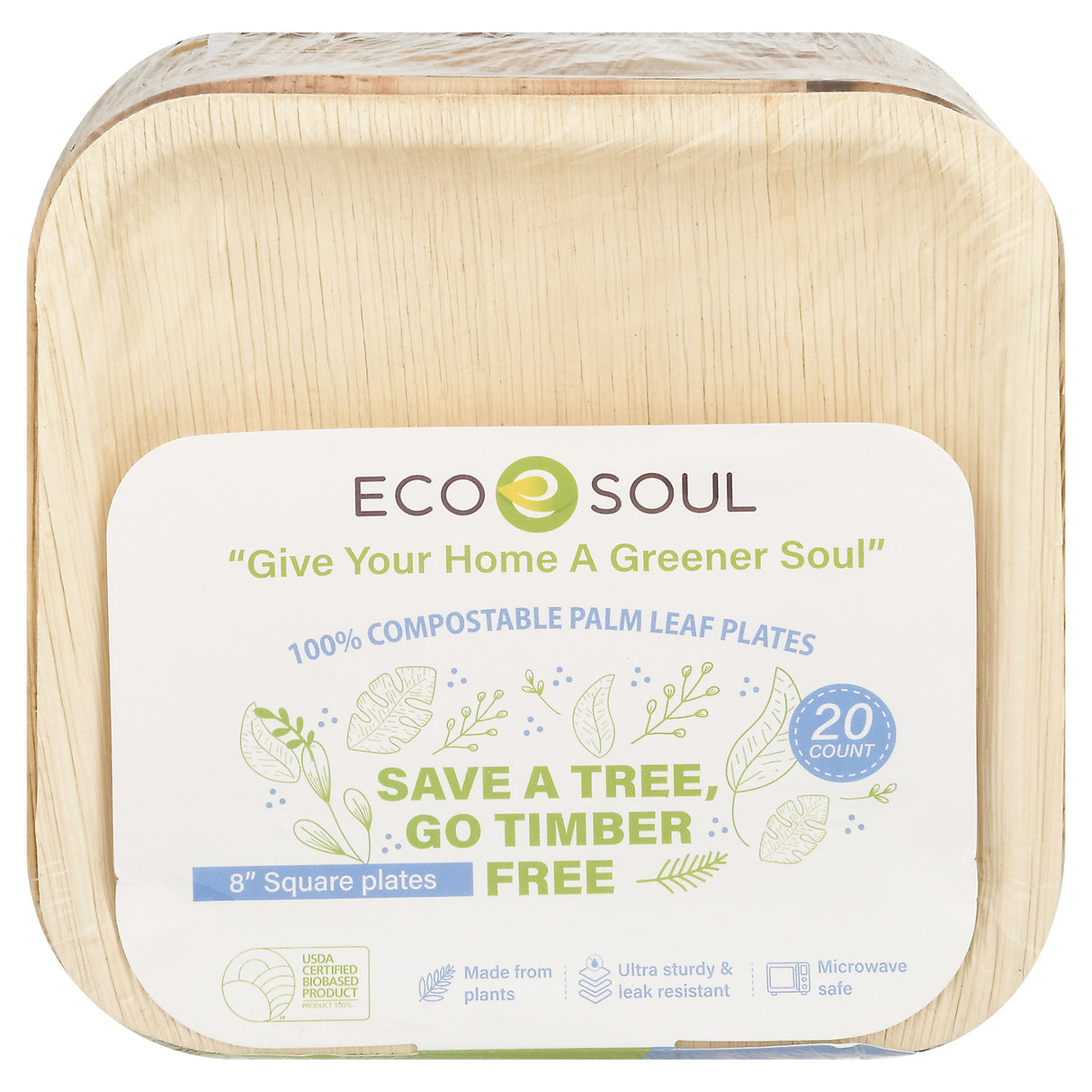 Ecosoul Home - Palm Leaf Plates 8 In Sqr - Case Of 8-20 Ct - Cozy Farm