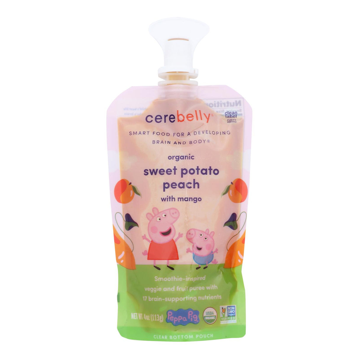 Cerebelly Sweet Pot Peach Mango Puree 4 Oz Pouch - Case of 6 - Cozy Farm