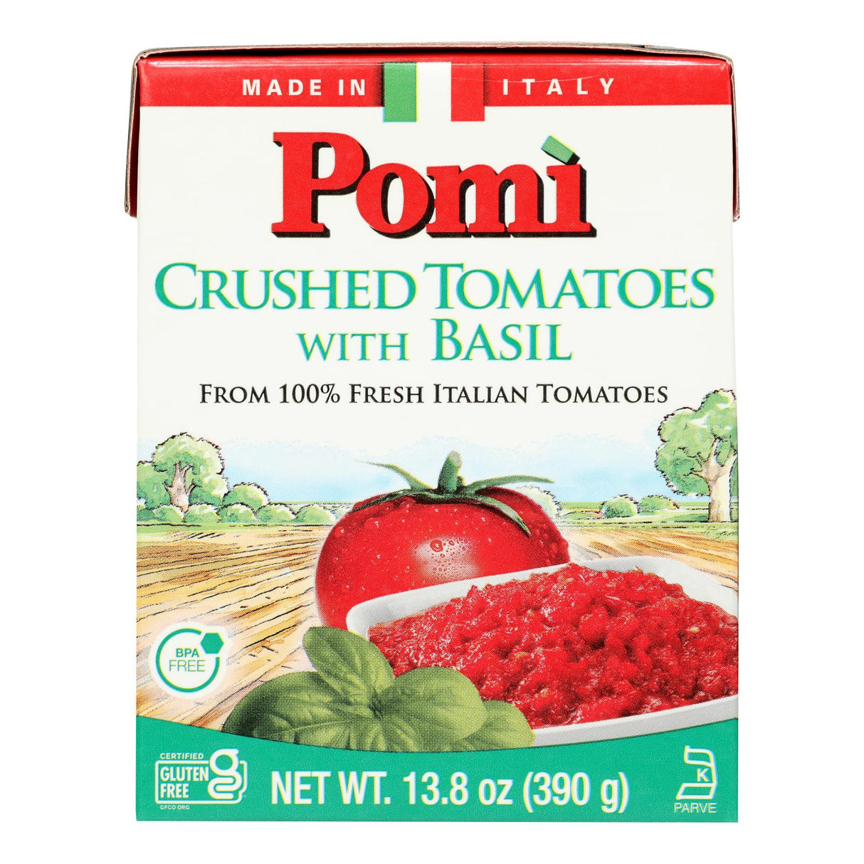 Pomi Crushed Tomatoes with Basil - 13.8 Oz Can | Pack of 12 - Cozy Farm