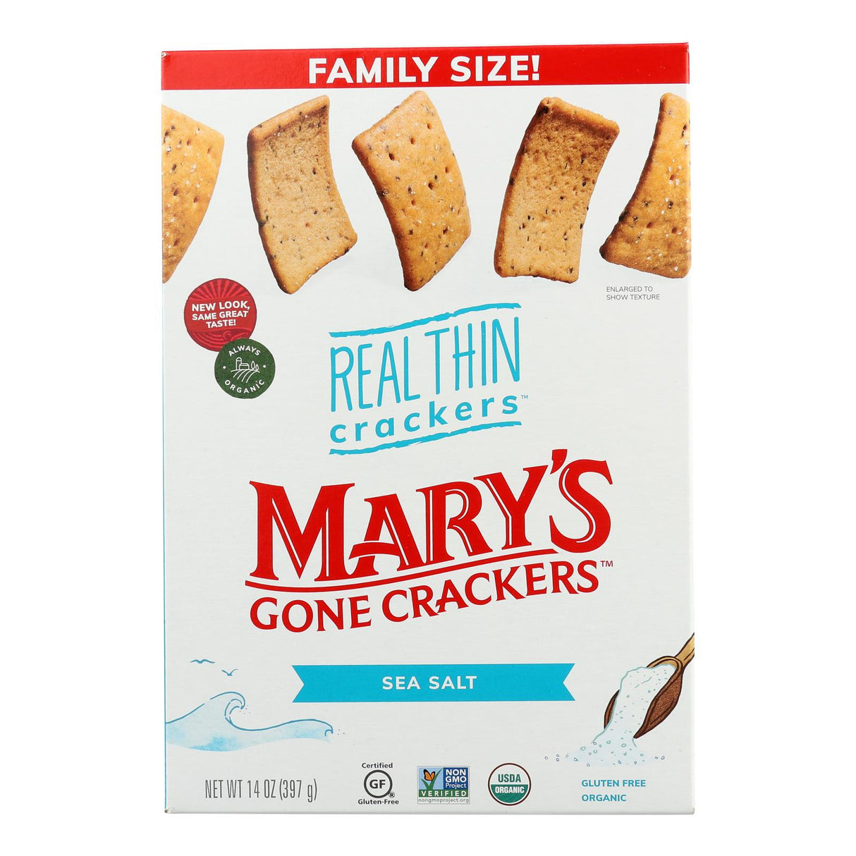 Mary's Gone Crackers Thin Cracker Family Size Sea Salt 6-Pack (14 Oz Each) - Cozy Farm