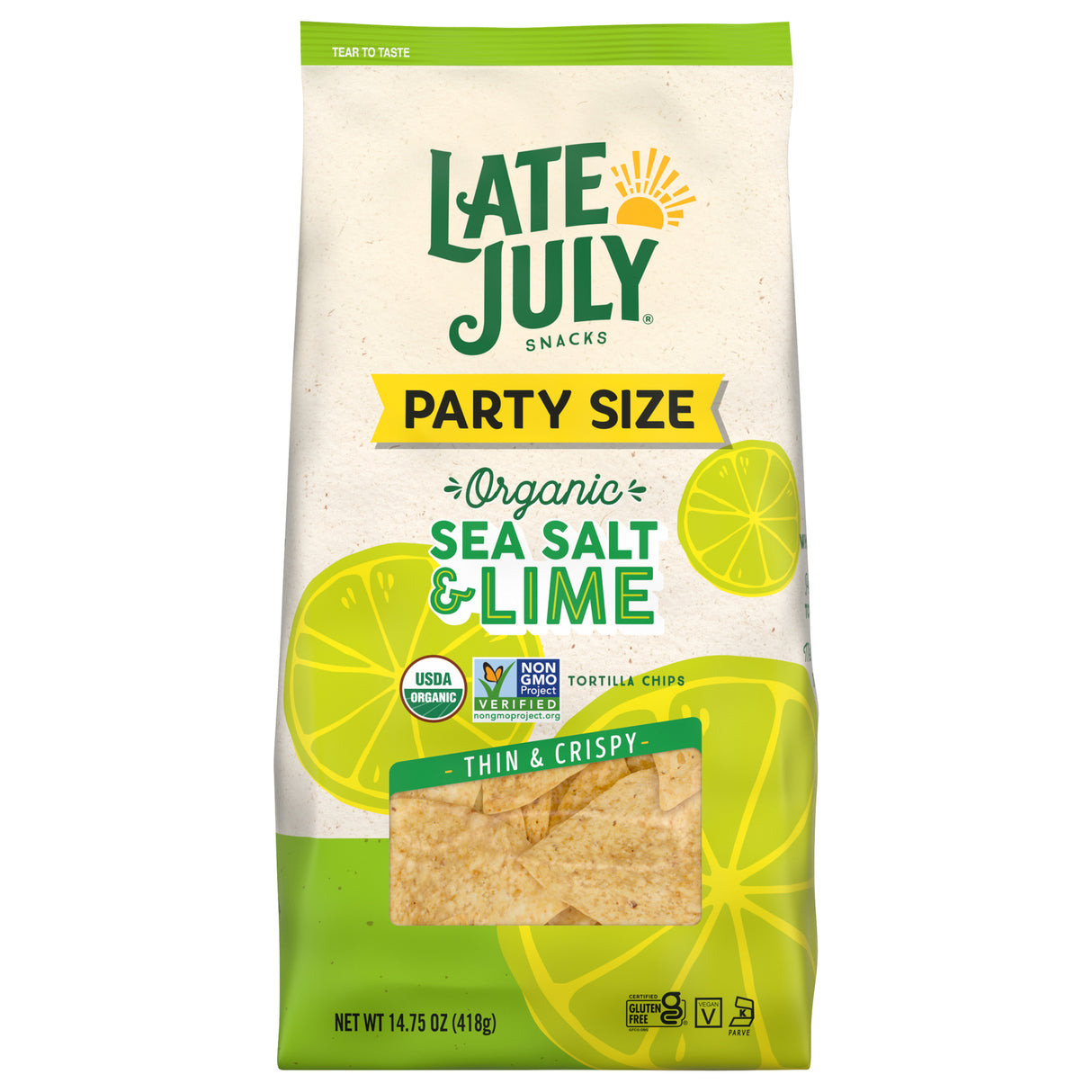Late July Snacks Tort Chips Sea Salt Lime, 14.75 Oz - Cozy Farm
