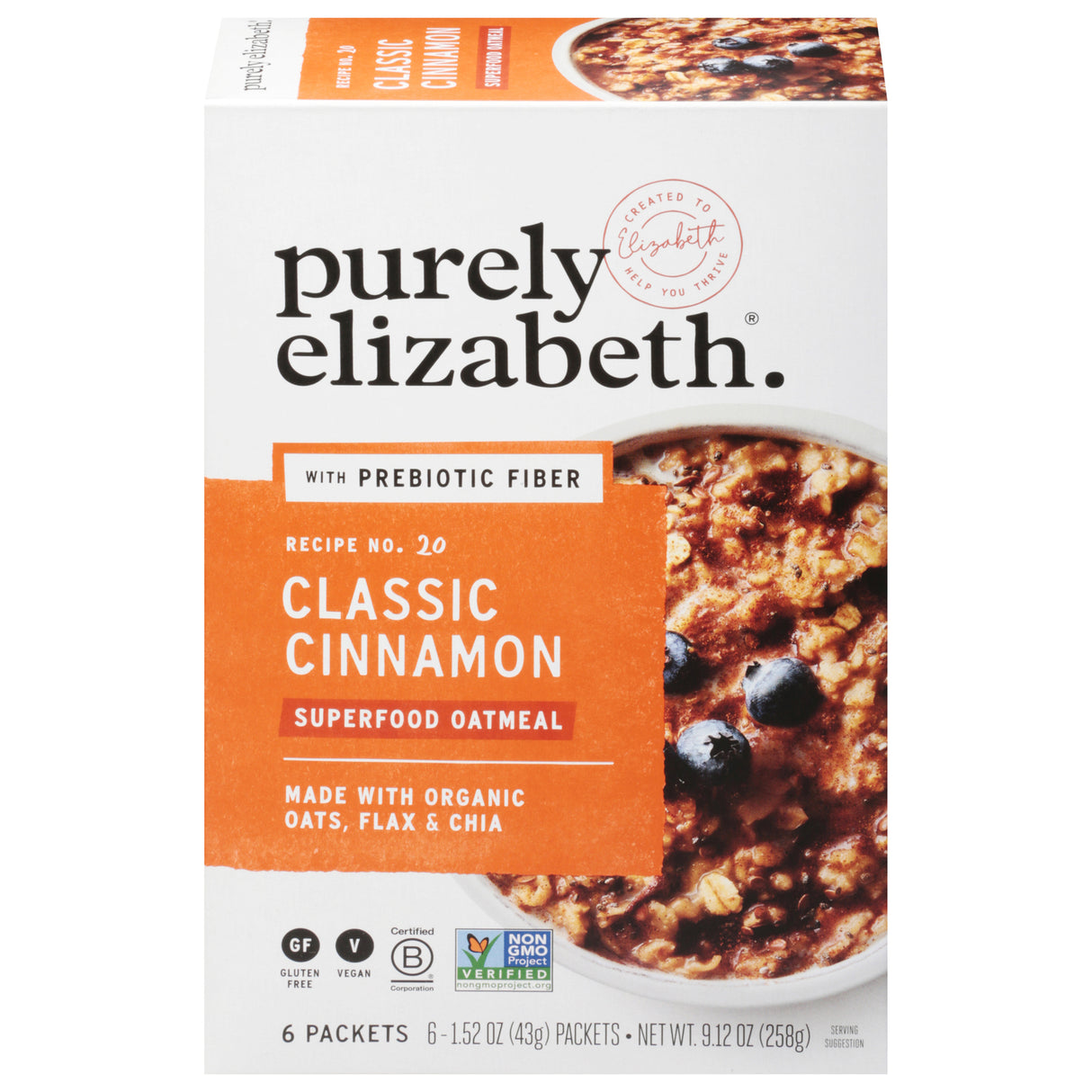 Purely Elizabeth Sugar-Free Classic Cinnamon Oatmeal - 9.12 oz (Pack of 6) - Cozy Farm