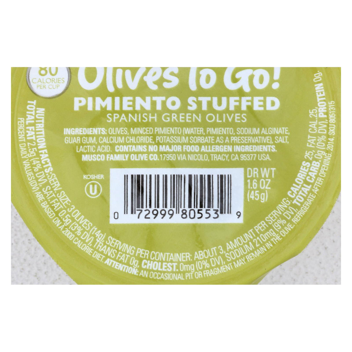 Pearls Olives To Go Pimiento Stuffed - 12x 1.6oz Packs - Cozy Farm