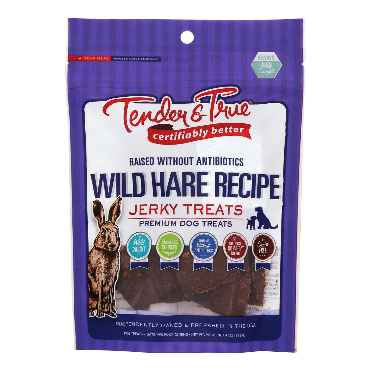 Tender & True Dog Treats Wild Hare Recipe Jerky, 4 Oz (Case of 10) - Cozy Farm