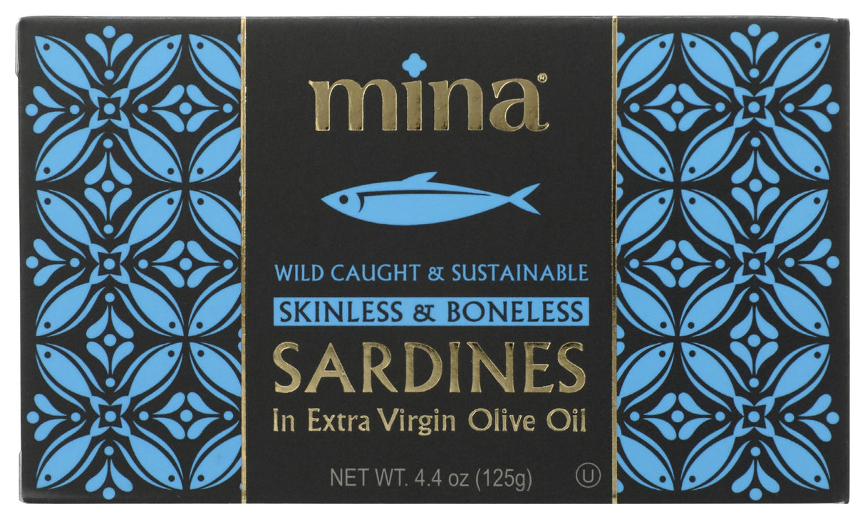 Mina Skinless & Boneless Sardines in Extra Virgin Olive Oil, 4.4 Oz (Pack of 12) - Cozy Farm