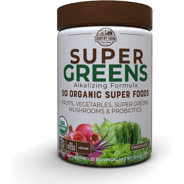 Country Farms Super Greens Powder | Delicious Chocolate | Boosts Energy, Immunity & Digestion | 10.6 Oz - Cozy Farm