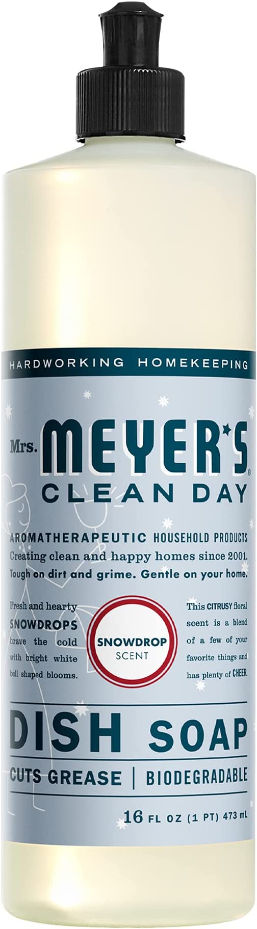 Mrs. Meyer's Clean Day Liquid Dish Soap, Snow Drop Fragrance, Pack of 6 - 16 Fl Oz Bottles Per Pack - Cozy Farm