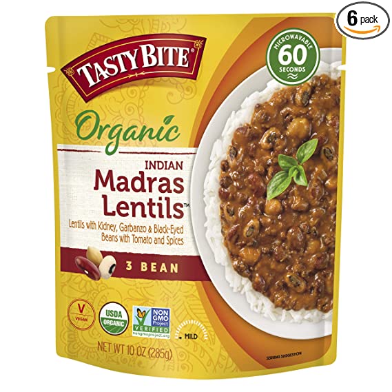 Tasty Bite 3 Bean Lentil Madras | Ready to Eat Indian Cuisine (Pack of 6 - 10 Oz Cans) - Cozy Farm