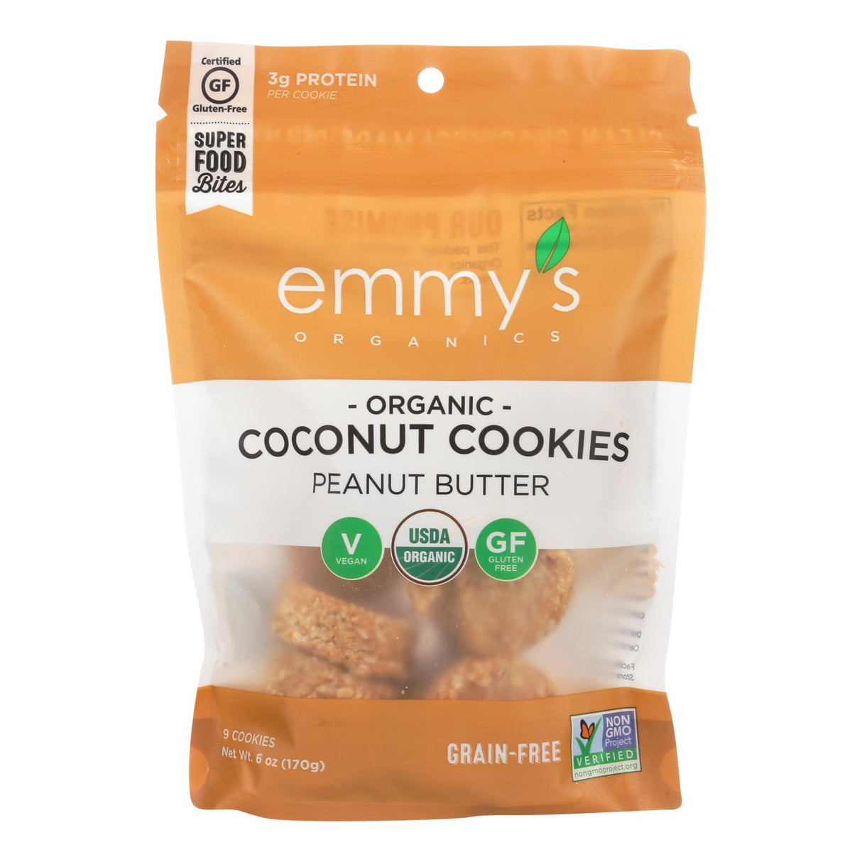 Emmy's Organics Creamy Peanut Butter Organic Coconut Cookies (Pack of 8 - 6 Oz.) - Cozy Farm