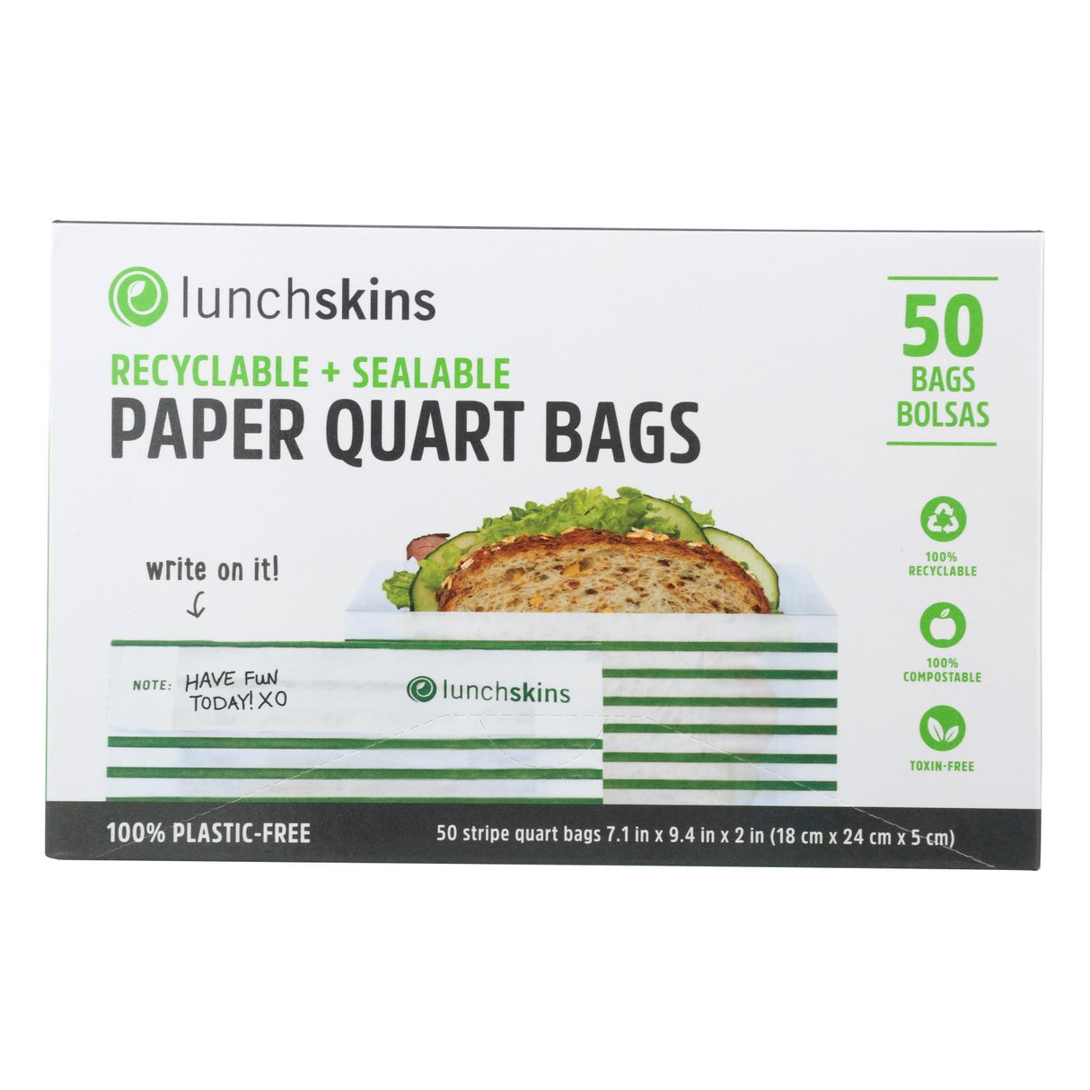 Lunchskins Green Stripe Paper Sandwich Bags - Pack of 50 - Cozy Farm