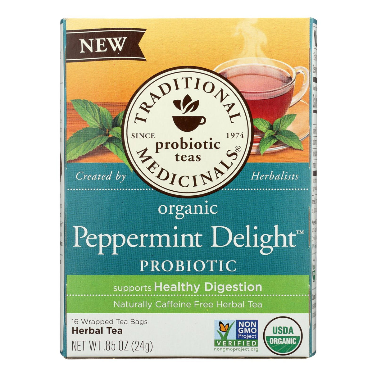 Traditional Medicinals Probiotic Peppermint Delight Tea (Pack of 6 - 16 Bags) - Cozy Farm