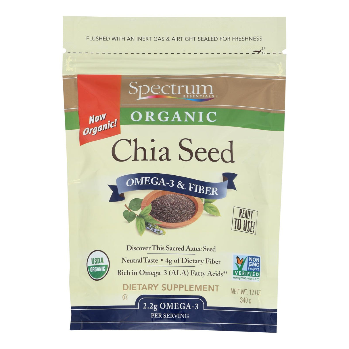 Spectrum Essentials Organic Chia Seeds - 12 Oz. for Omega-3 & Fiber - Cozy Farm