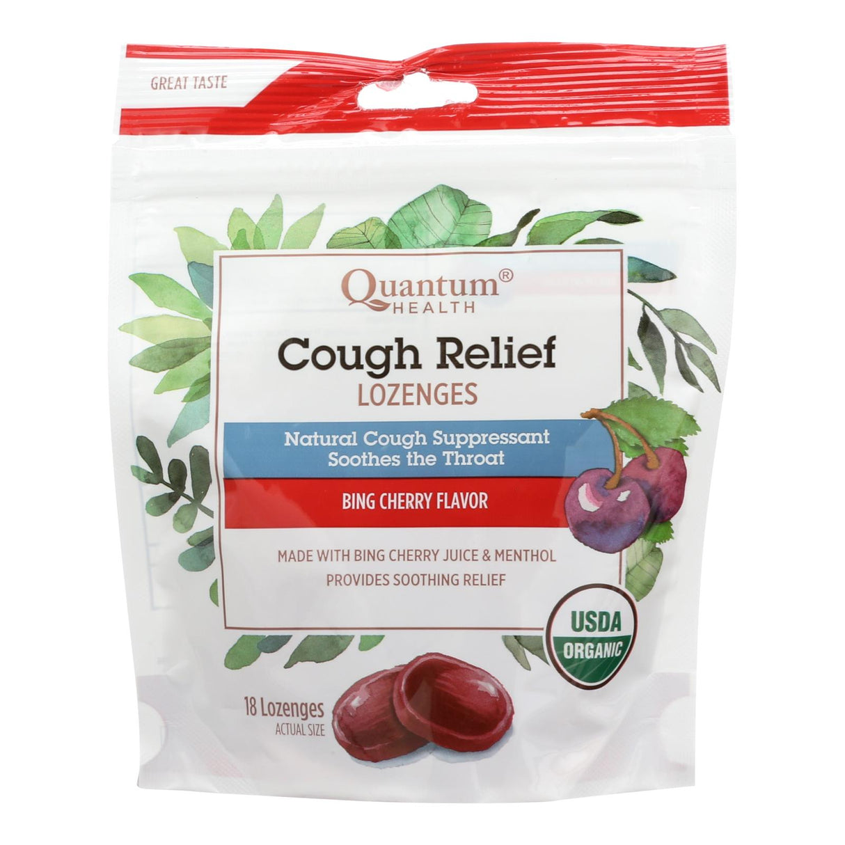 Quantum Research Organic Cough Relief Lozenges, Bing Cherry (18) - Cozy Farm