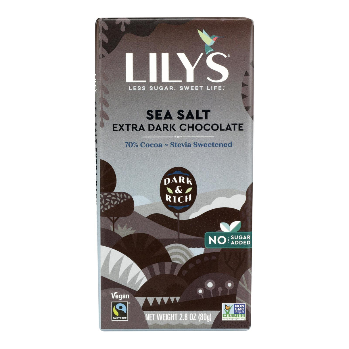 Lily's Sweets Dark Chocolate Bar with 70% Cocoa and Sea Salt - 2.8 Oz Bars (Pack of 12) - Cozy Farm