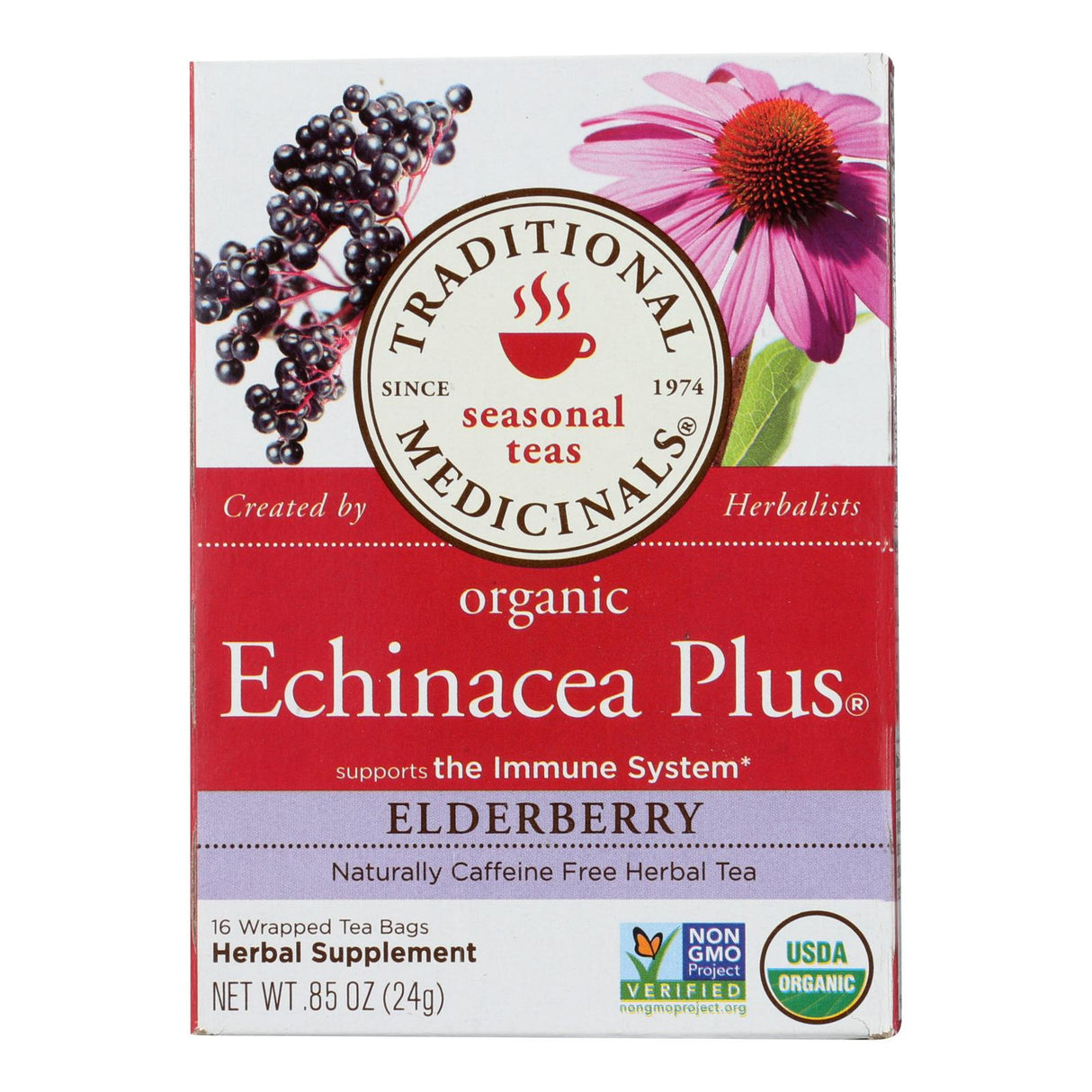 Traditional Medicinals Echinacea + Elderberry Tea, Caffeine Free - (6 Pack) 16 Tea Bags - Cozy Farm