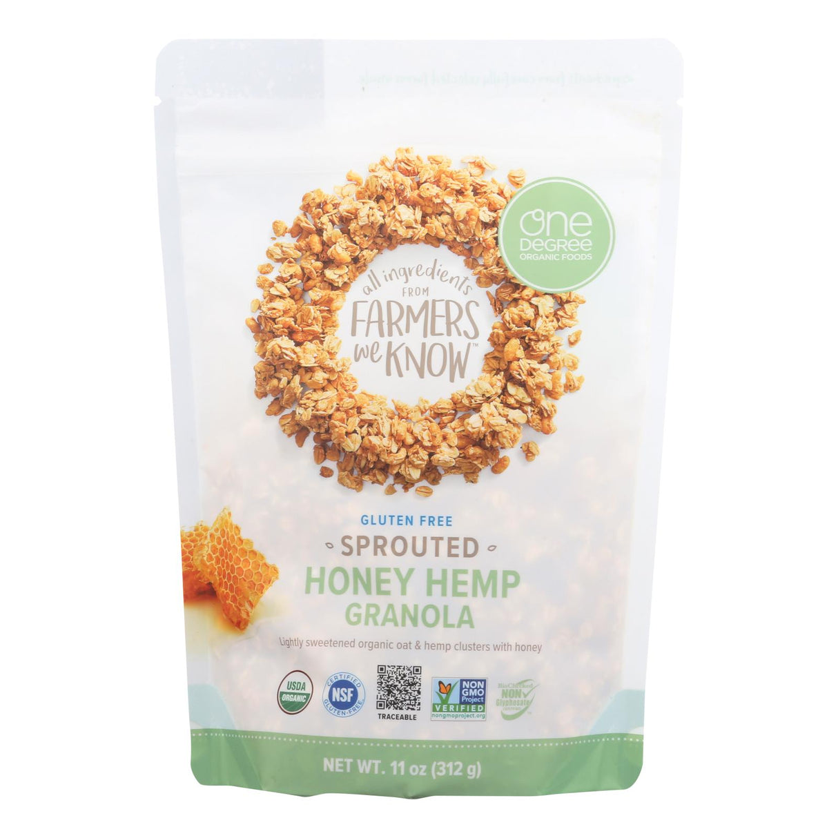 One Degree Organic Foods Sprouted Oat Hemp Granola - Honey (Pack of 6 - 11 Oz.) - Cozy Farm