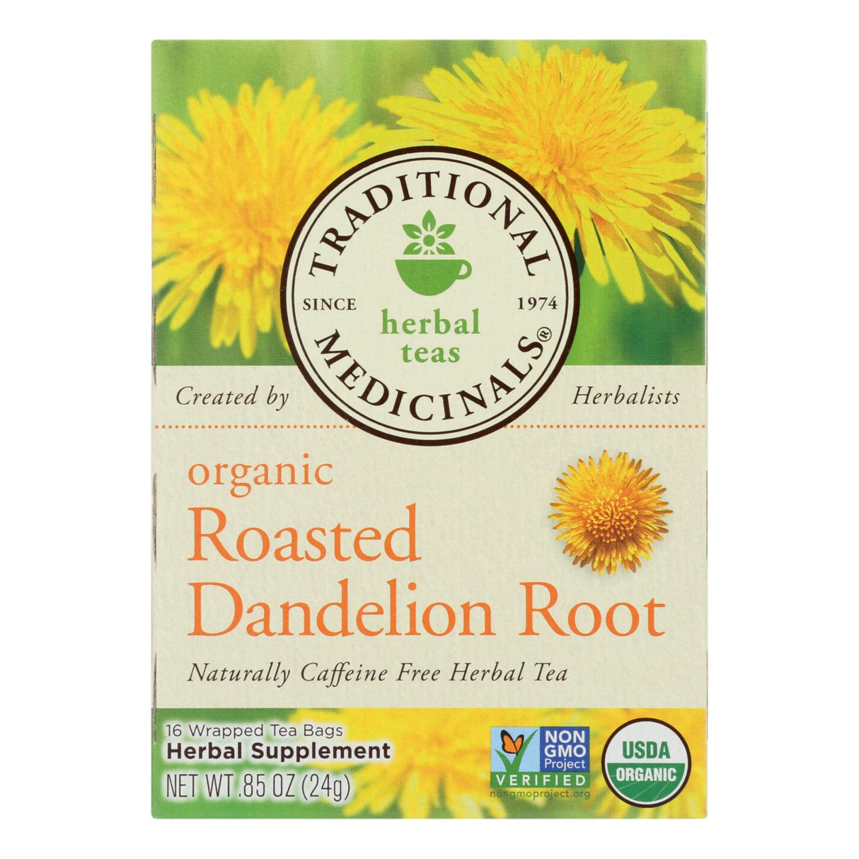 Traditional Medicinals Roasted Dandelion Root Herbal Tea - 16 Tea Bags (Pack of 6) - Cozy Farm