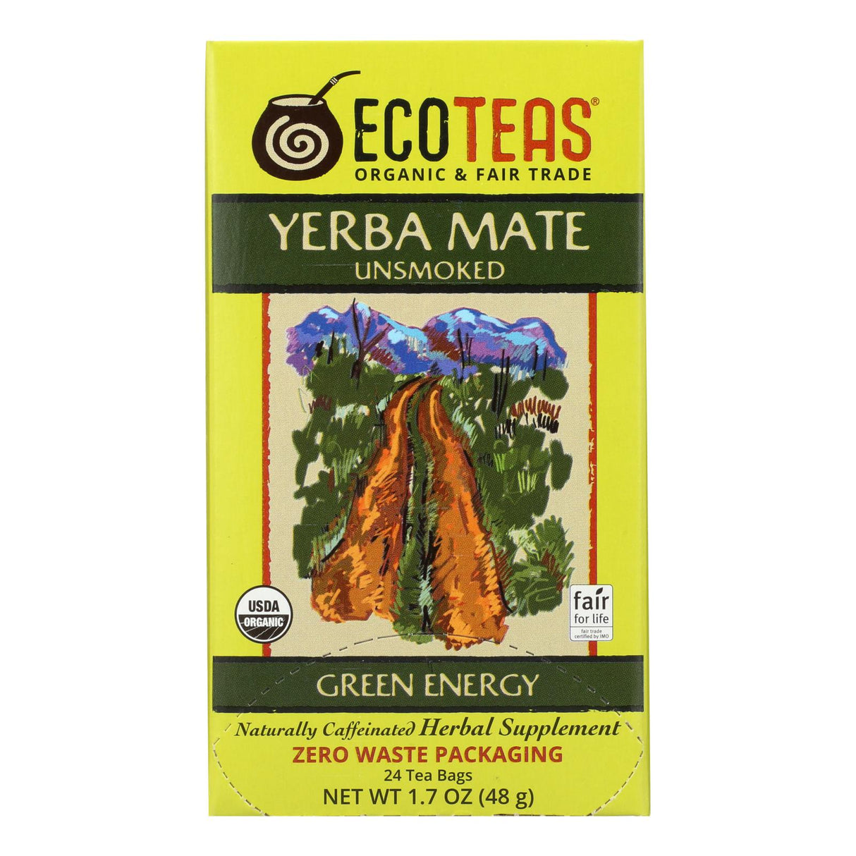 Ecoteas Unsmoked Organic Yerba Mate Green Energy Tea Bags 6 Pack 24 Bags - Cozy Farm