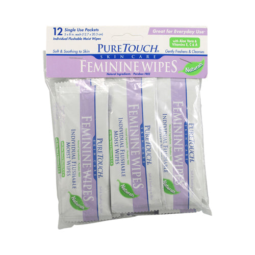 Puretouch Flushable Moist Feminine Wipes for Intimate Care - 12 Packets - Cozy Farm