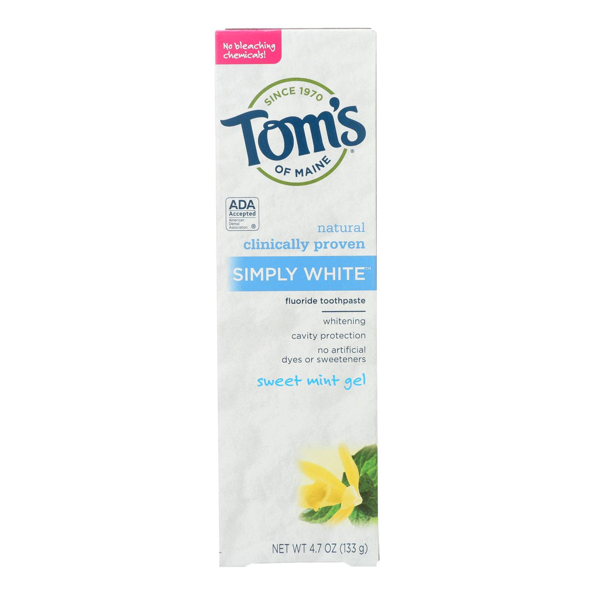 Tom's of Maine Simply White Gel Toothpaste - Sweet Mint Flavor - Pack of 6 - 4.7 Oz per Tube - Cozy Farm