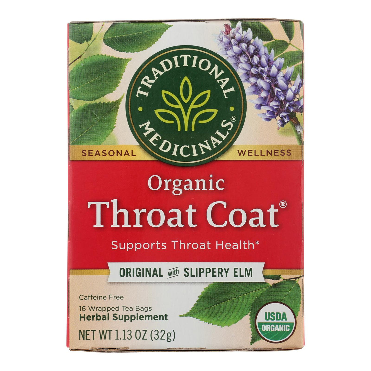 Traditional Medicinals Organic Throat Coat Herbal Tea, 6 Packs of 16 Tea Bags - Cozy Farm