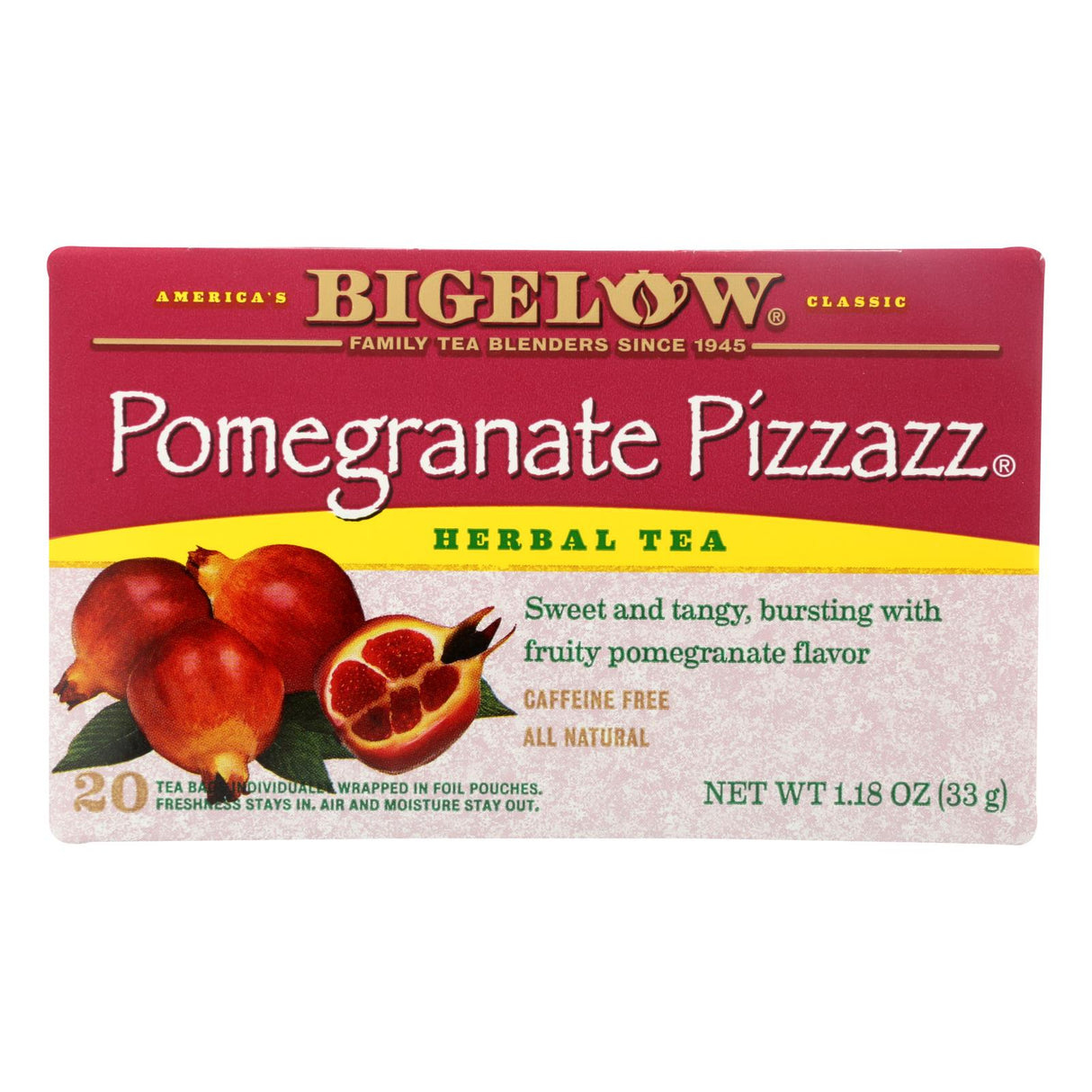 Bigelow Pomegranate Pizzazz Herbal Tea, 6 Boxes of 20 Tea Bags - Cozy Farm