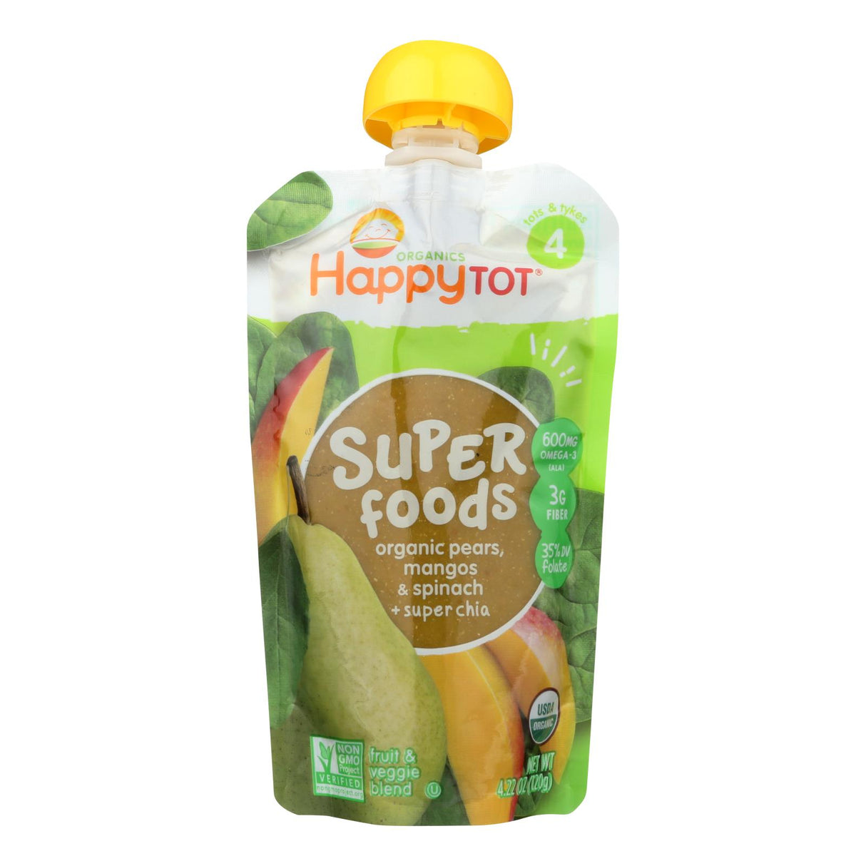 Organic Happy Baby Happytot Superfoods Spinach, Mango & Pear (Pack of 16 - 4.22 Oz) - Cozy Farm