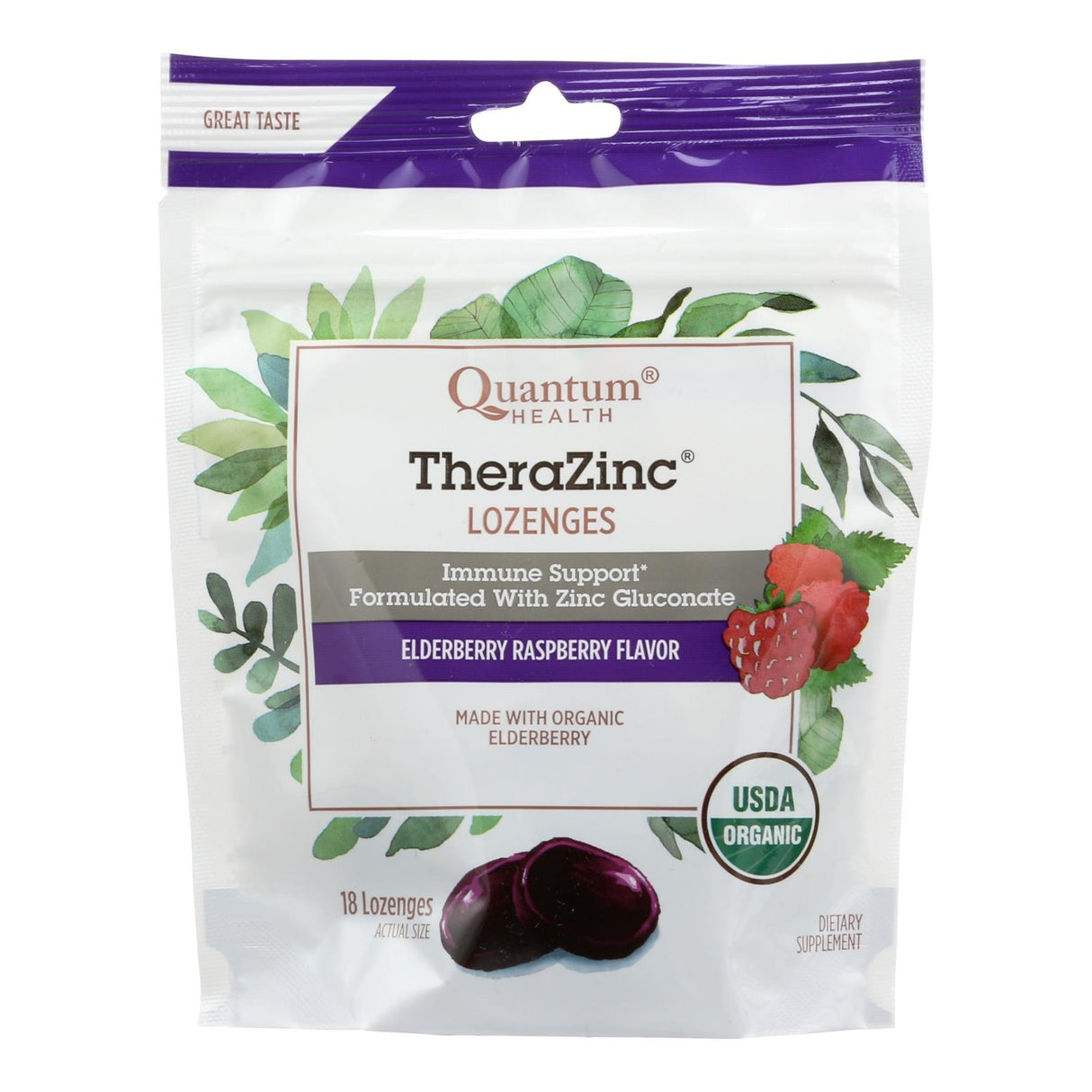 Quantum Research Zinc Lozenges with Elderberry & Raspberry, 18 Lozenges - Cozy Farm