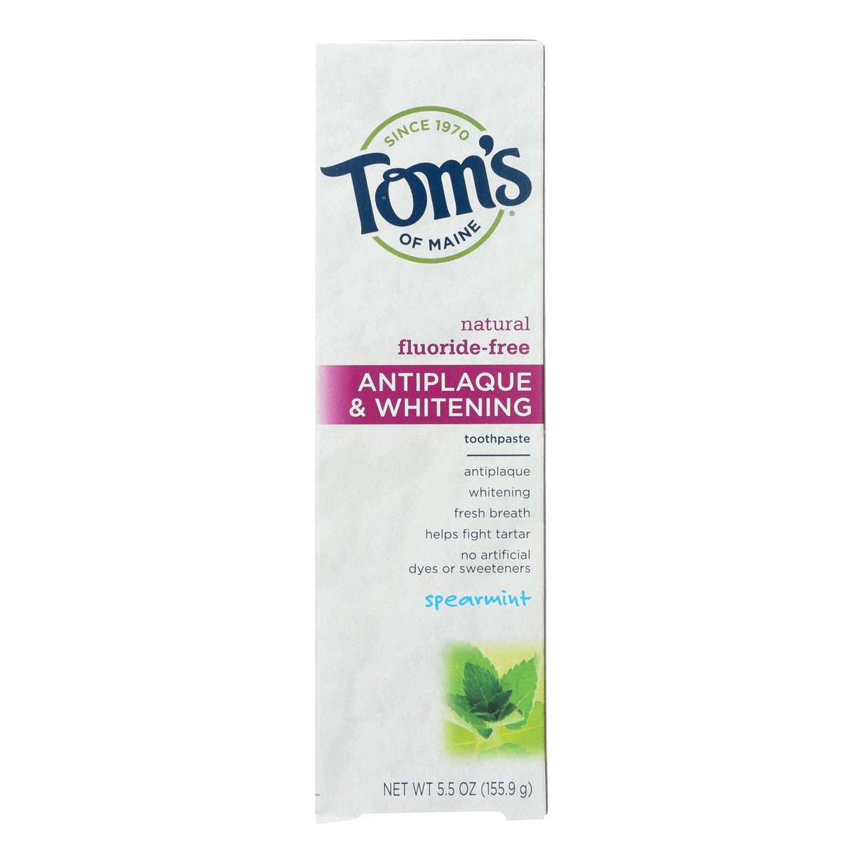 Tom's of Maine Antiplaque & Whitening Toothpaste, Spearmint Flavor - 5.5 Oz Pack of 6 - Cozy Farm