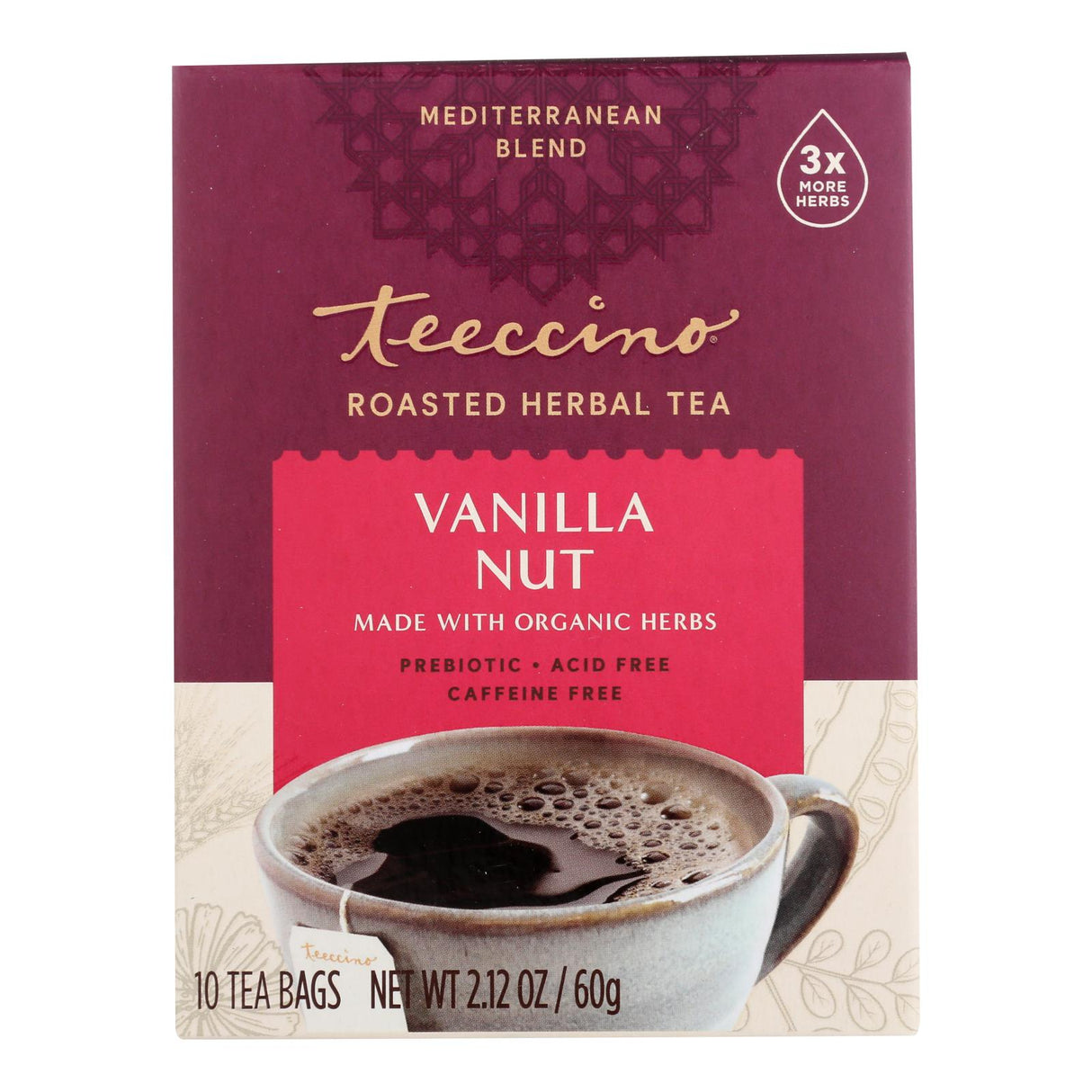 Teeccino Herbal Coffee, Vanilla Nut Flavor (Pack of 6 - 10 Tea Bags) - Cozy Farm