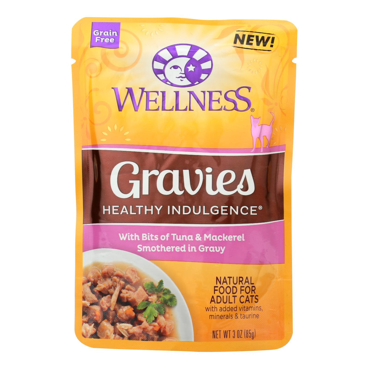 Wellness Pet Products Cat Food - Gravies with Bits of Tuna and Mackerel Smothered in Gravy (Pack of 24, 3 Oz.) - Cozy Farm