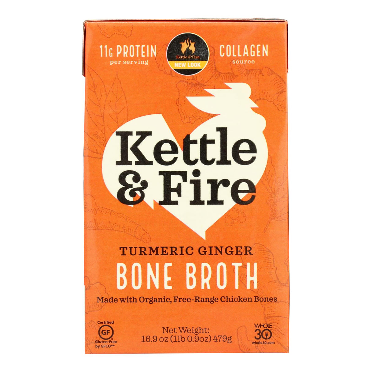 Kettle & Fire Turmeric Ginger Chicken Bone Broth (6-Pack of 16.9 Oz. Cartons) - Cozy Farm