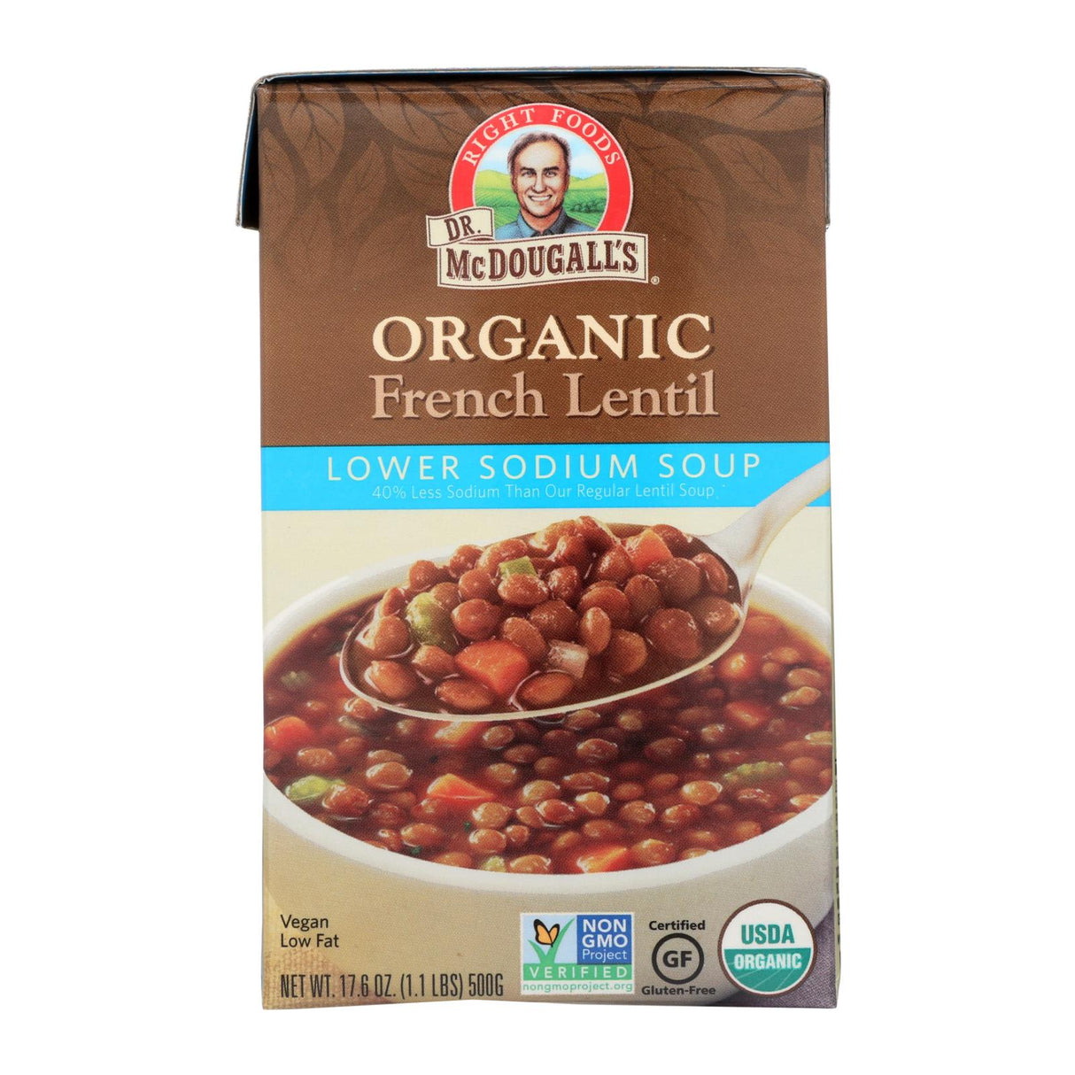 Dr. McDougall's Organic French Lentil Soup, Lower Sodium, 12 Pack, 17.6 Oz. Cans - Cozy Farm