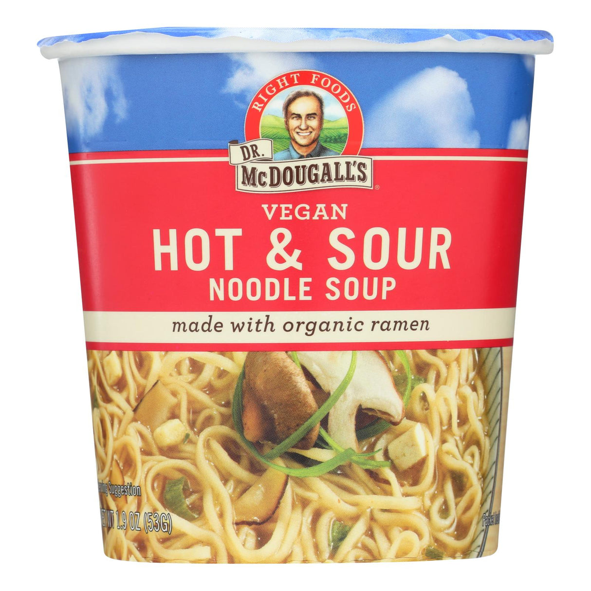 Dr. McDougall's Right Foods Vegan Hot & Sour Noodle Soup Big Cup (Pack of 6) - 1.9 oz each - Cozy Farm
