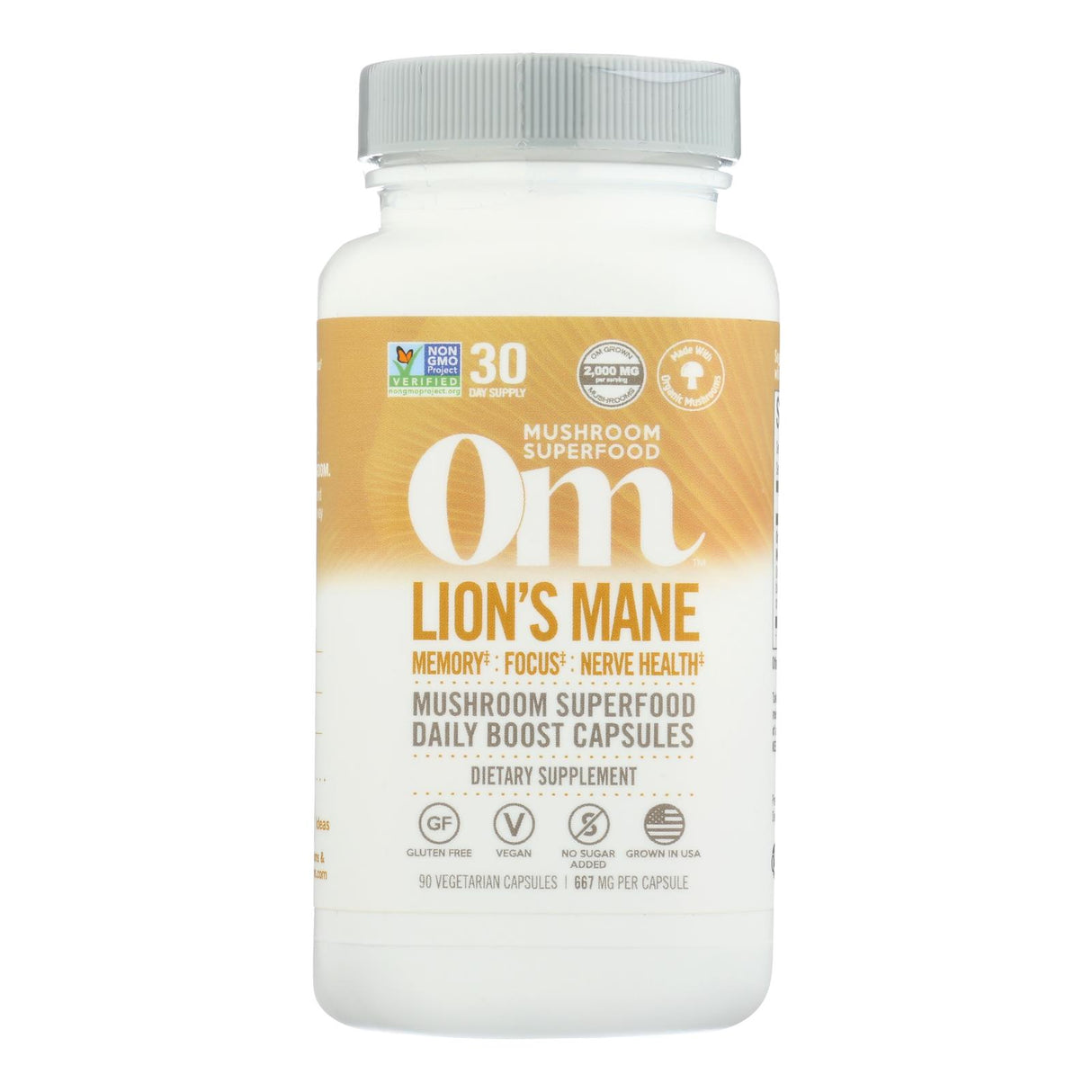 Om Mushroom Superfood Lion's Mane Mushroom Capsules Superfood Supplement, 90 Count - Cozy Farm