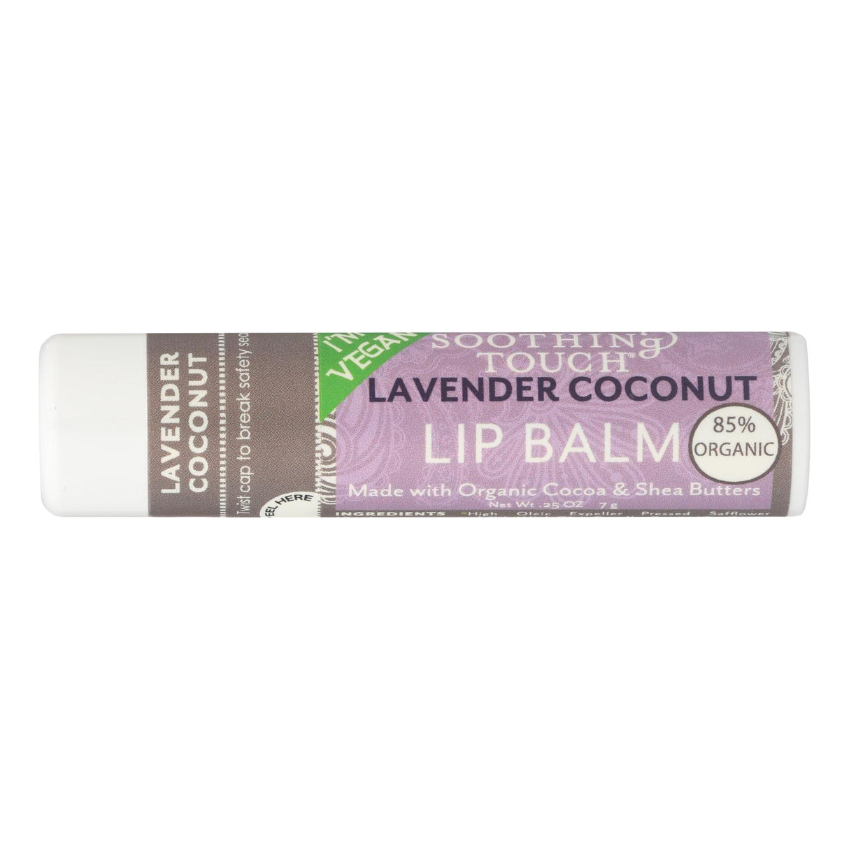 Soothing Touch Lavender Coconut Vegan Lip Balm - 12 Pack, .25 Oz Each - Cozy Farm