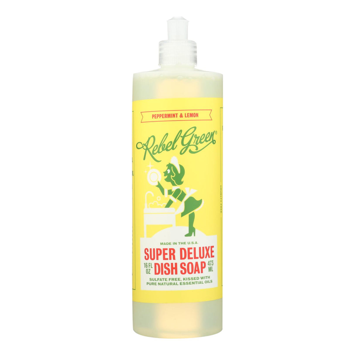 Rebel Green Dish Soap - Peppermint and Lemon 16 Fl Oz (Pack of 4) - Cozy Farm