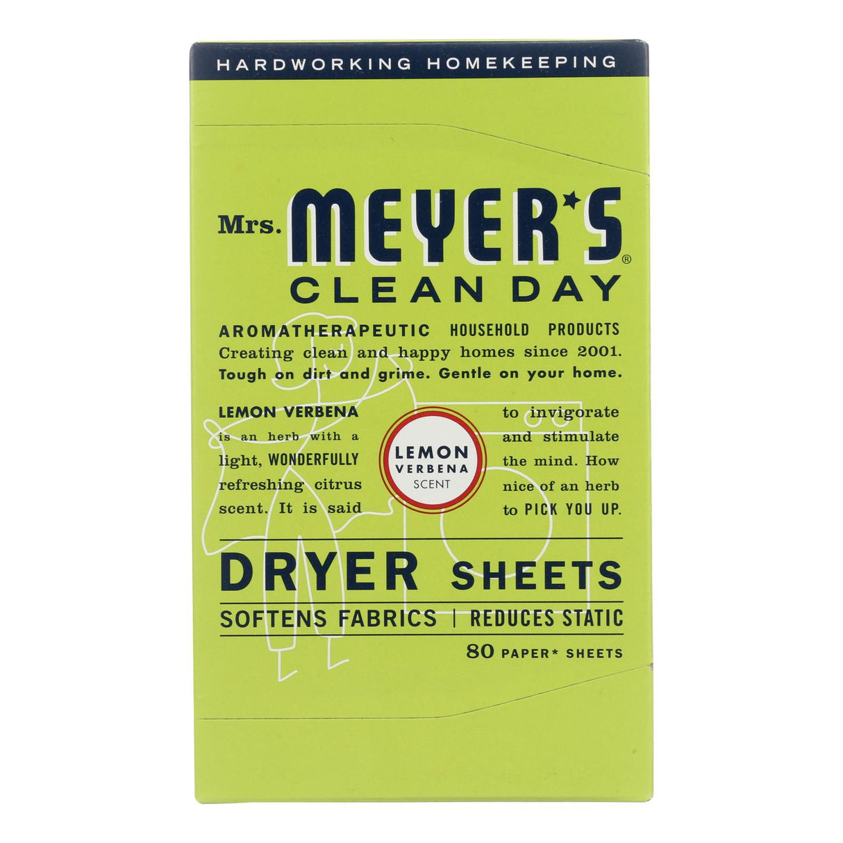 Mrs. Meyer's Clean Day Lemon Verbena Infused Dryer Sheets (Pack of 12 - 80 Sheets) - Cozy Farm