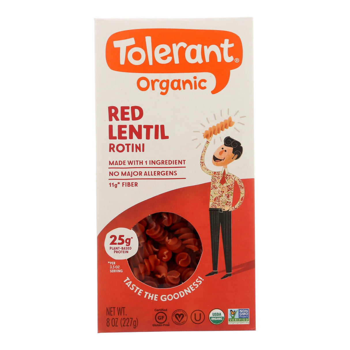 Tolerant Organic Red Lentil Rotini Pasta, 8 Oz. (Pack of 6) - Cozy Farm