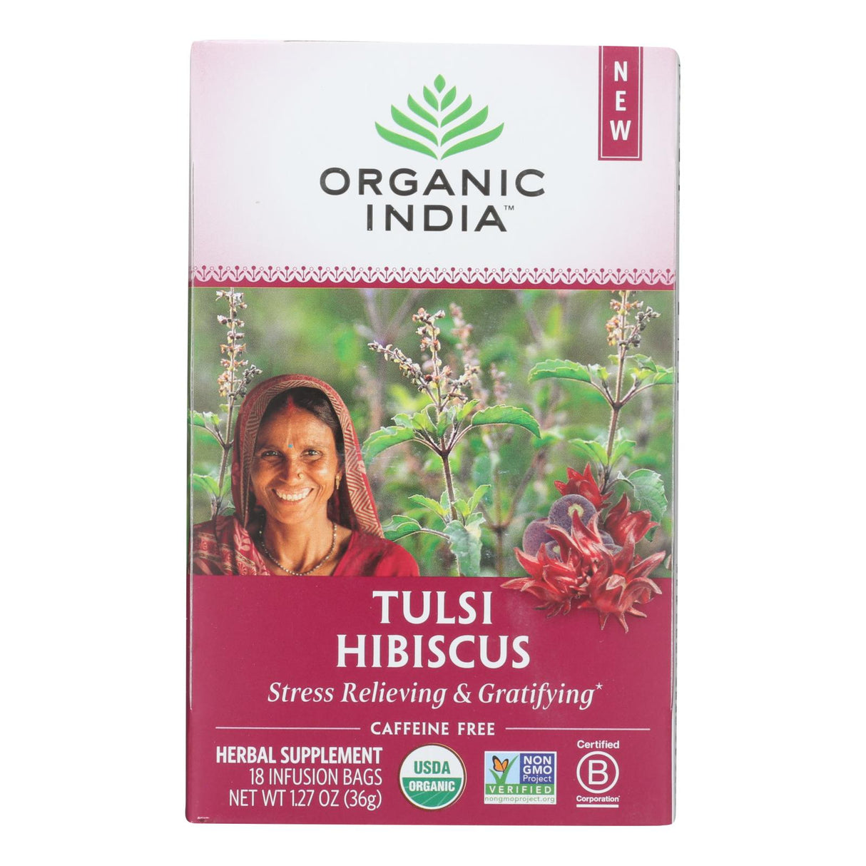 Organic India Tulsi Hibiscus Tea, Relaxing & Refreshing Herbal Supplement, 6 Packs of 18 Tea Bags - Cozy Farm