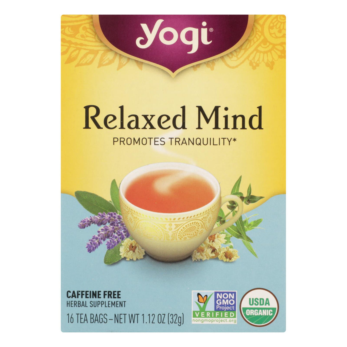 Yogi Tea: Relaxed Mind Caffeine-Free Herbal Tea with Calming Ingredients for Tranquility (Pack of 6, 16 Tea Bags) - Cozy Farm