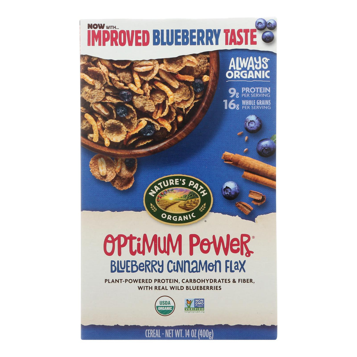 Nature's Path Organic Optimum Power Flax Cereal - Blueberry Cinnamon - 14 Oz. (Pack of 12) - Cozy Farm