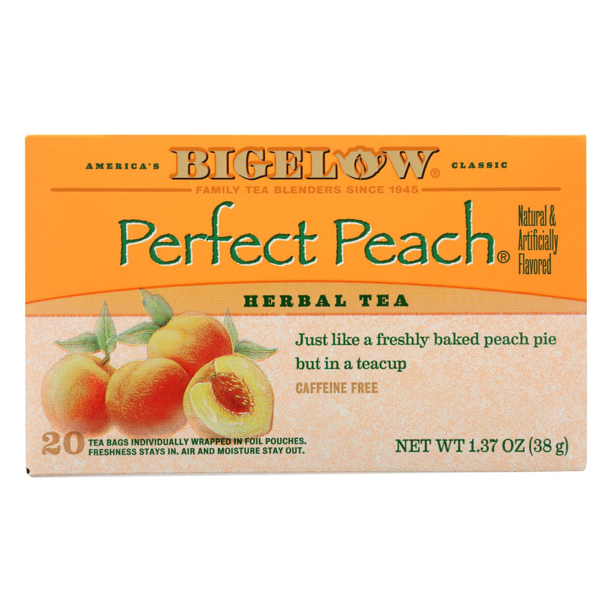 Bigelow Tea Peach Herbal Tea, Caffeine Free, 20 Tea Bags, Pack of 6 - Cozy Farm