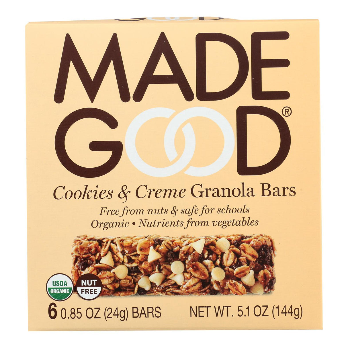Made Good Granola Bar Cookies & Cream - 6-Pack (0.85 Oz. Each) - Cozy Farm
