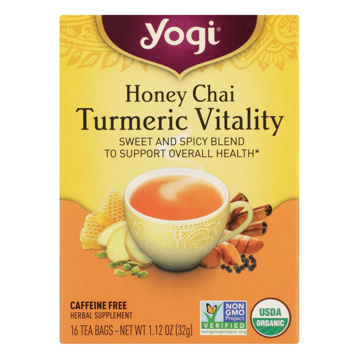 Yogi Tea Organic Honey Chai Turmeric - 6x16 Bags of Uplifting Tea - Cozy Farm