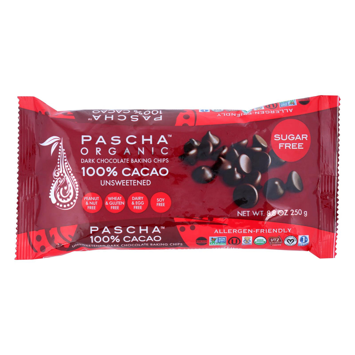 Pascha Dark Unsweetened Chocolate Chips (6-Pack of 8.8 Oz. Bags) - Cozy Farm