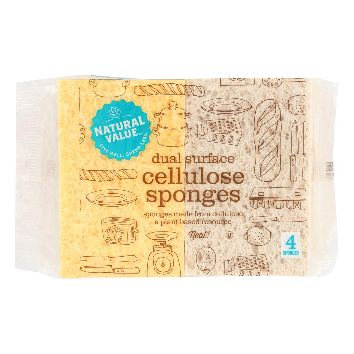 Natural Value Cellulose Dual Surface Sponges (Pack of 24, 4-Count) - Cozy Farm