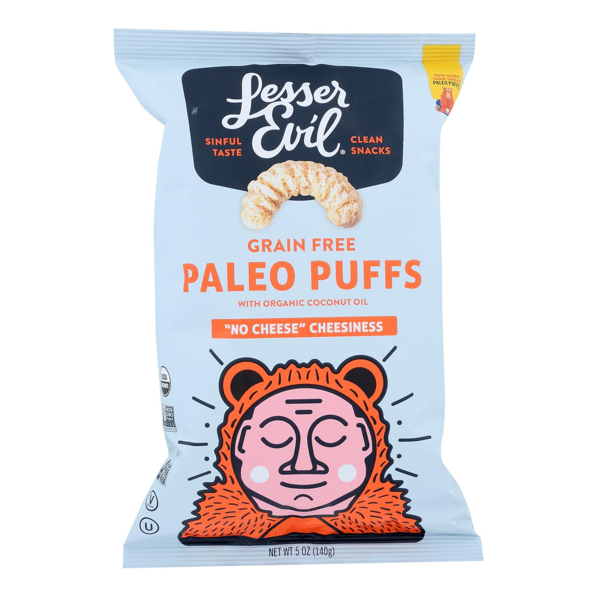 Lesser Evil Paleo Puffs Crunch - No-Cheese Cheesiness (Pack of 9 - 5 Oz.) - Cozy Farm